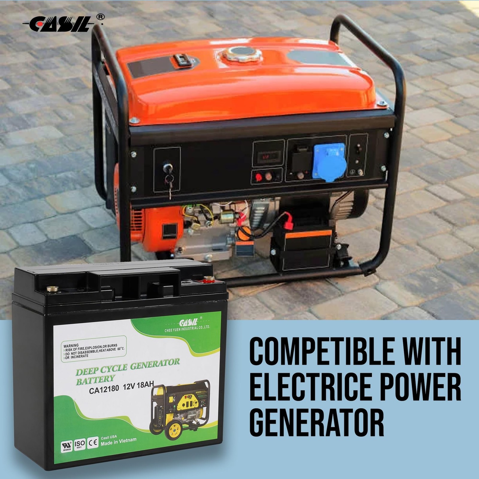 Casil 12V 18Ah Deep Cycle Generator Battery – Reliable Replacement for Cha