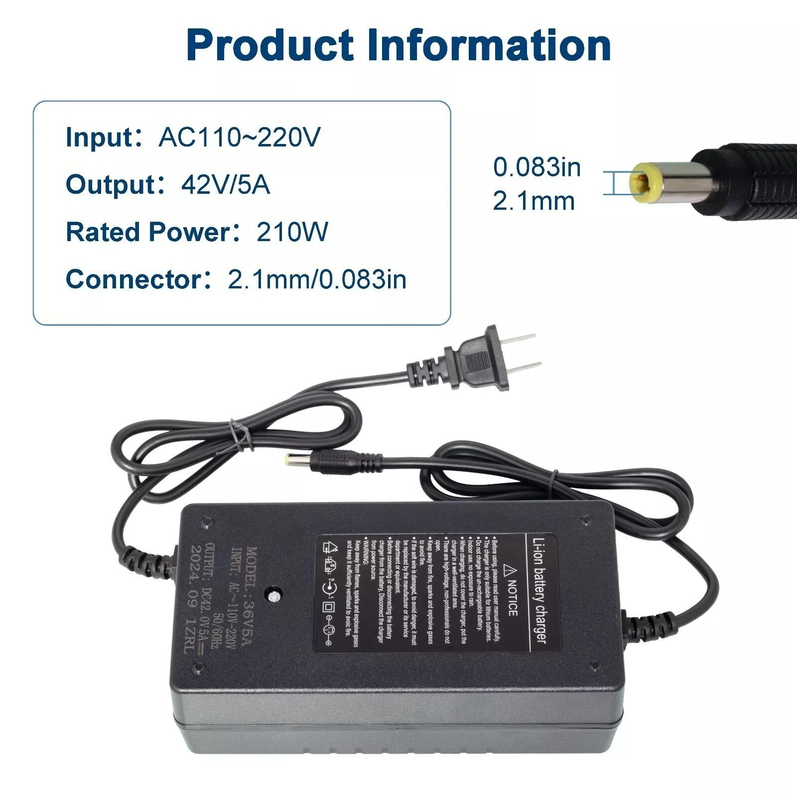 42V 2A/5A Adapter Charger 36V Lithium Battery with 5.5mm*2.1mm DC Plug Port.