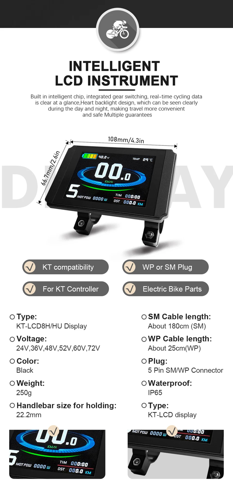 Electric Bicycle Color Display with USB 24V/36V/48V/52V/60V72V E-bike Display