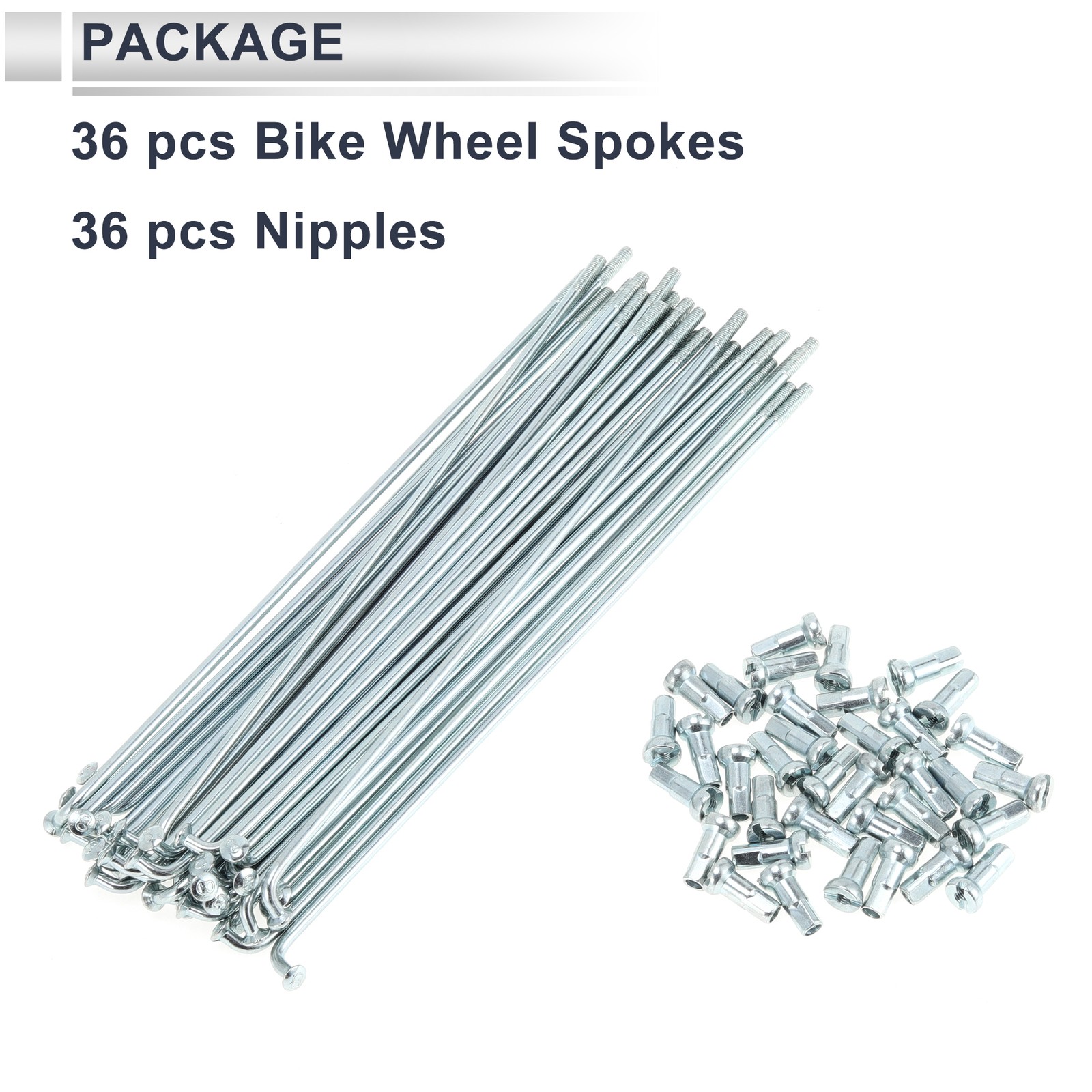 1 Set 12G 159mm Length Bicycle Spokes Nipple Carbon Steel Galvanized Silver Tone