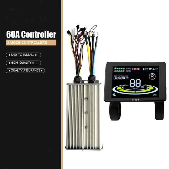 E-Bike 48V-72V 1000W-3000W 60A Dual Mode Sine Wave Controller w/ Display SM Plug