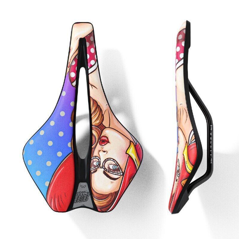 Bicycle Saddle Graffiti Printed Short Nose Bike Seat Ergonomic Cut Out