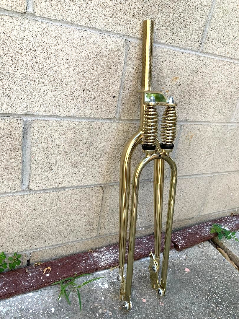 26″ Gold Bicycle Heavy Duty Dual Springer Fork Disc Tab 1″ Threaded Cruiser Bike