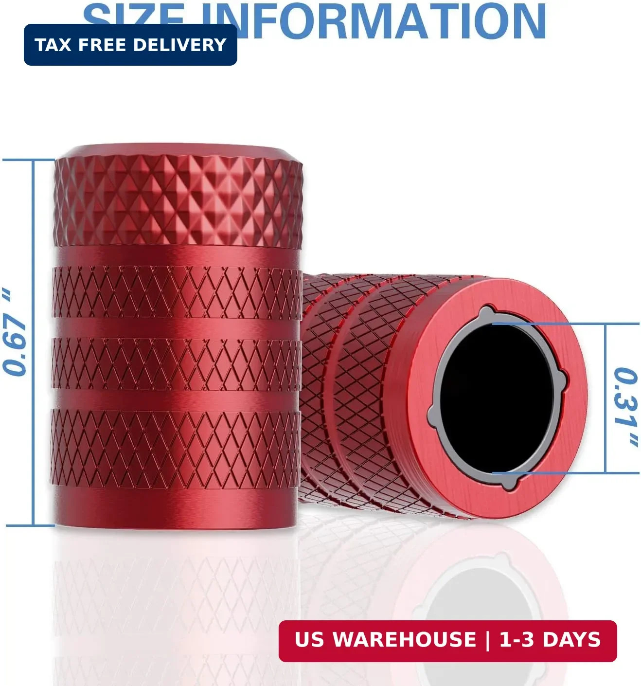 CKAuto Tire Valve Stem Caps, Red, 4 pcs/Pack, Anodized Aluminum Tire Valve Cap S