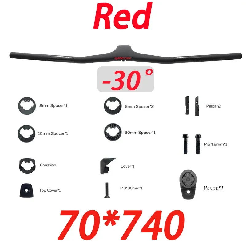 -30° MTB Bicycle Carbon Integrated Handlebar 70-100mm Full Internal Routing