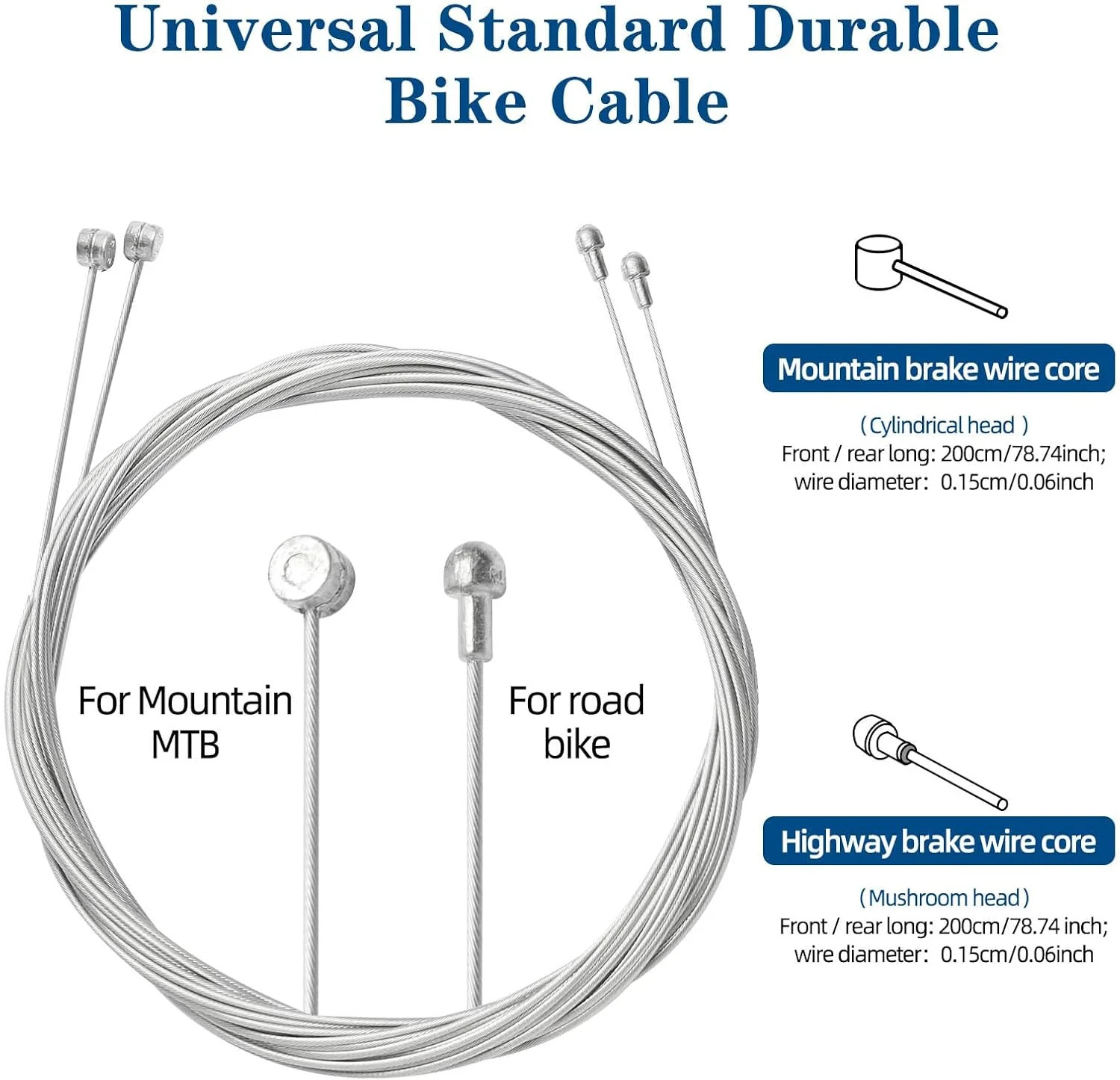 4pc Universal Bike Brake Cables Stainless Steel 1.5mm 2M For MTB Road Bikes Repl