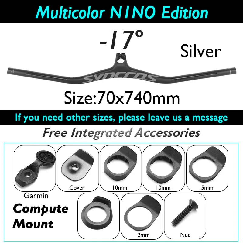 -8 -17 -25 Degree Carbon Fiber Mountain Bike Integrated Handlebar 70*740mm