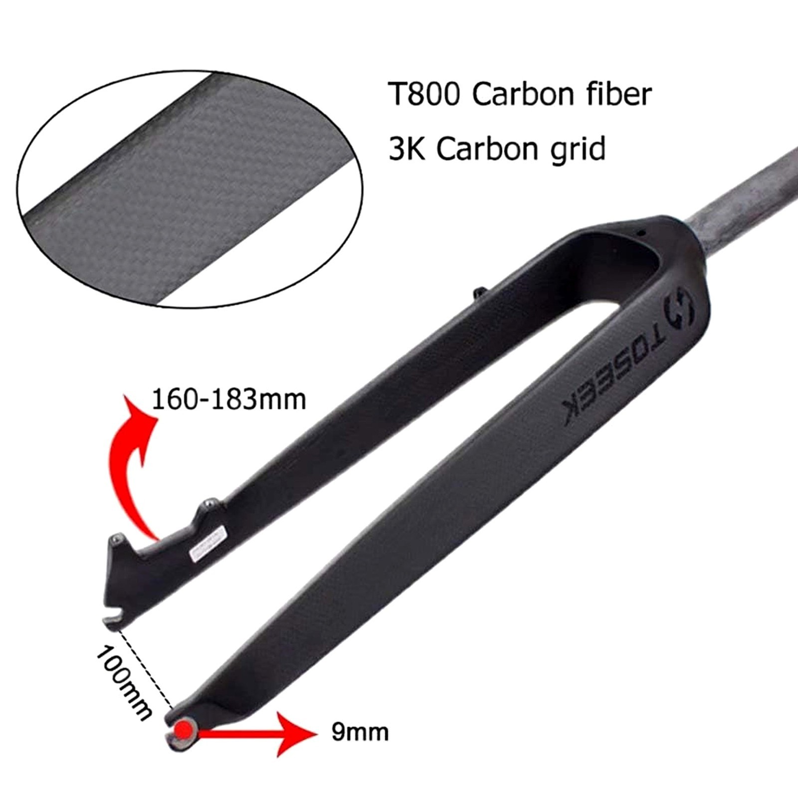 TOSEEK 1-1/8″ 26″/27.5″/29″ Full Carbon MTB Rigid Fork Disc Brake Straight Tube