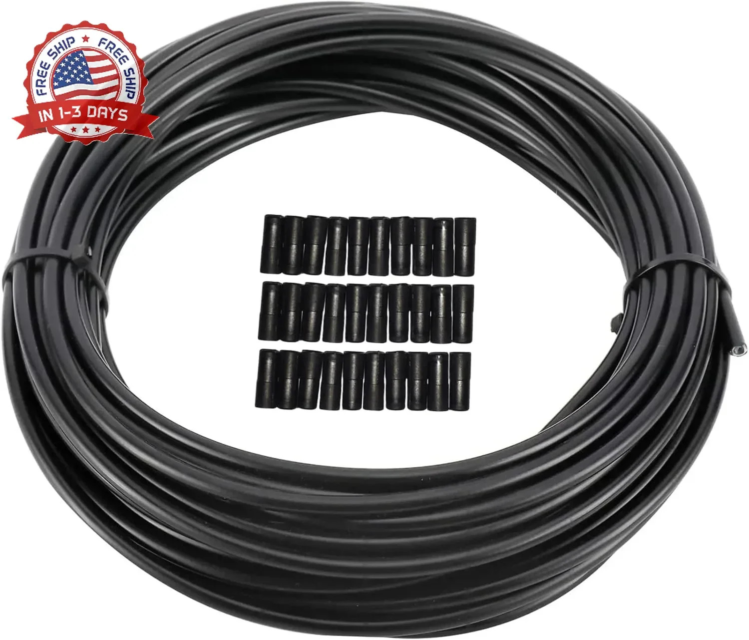 YaeMarine 5mm X 50ft Bicycle/Bike Lined Brake Cable Housing with 30Pcs Cable End