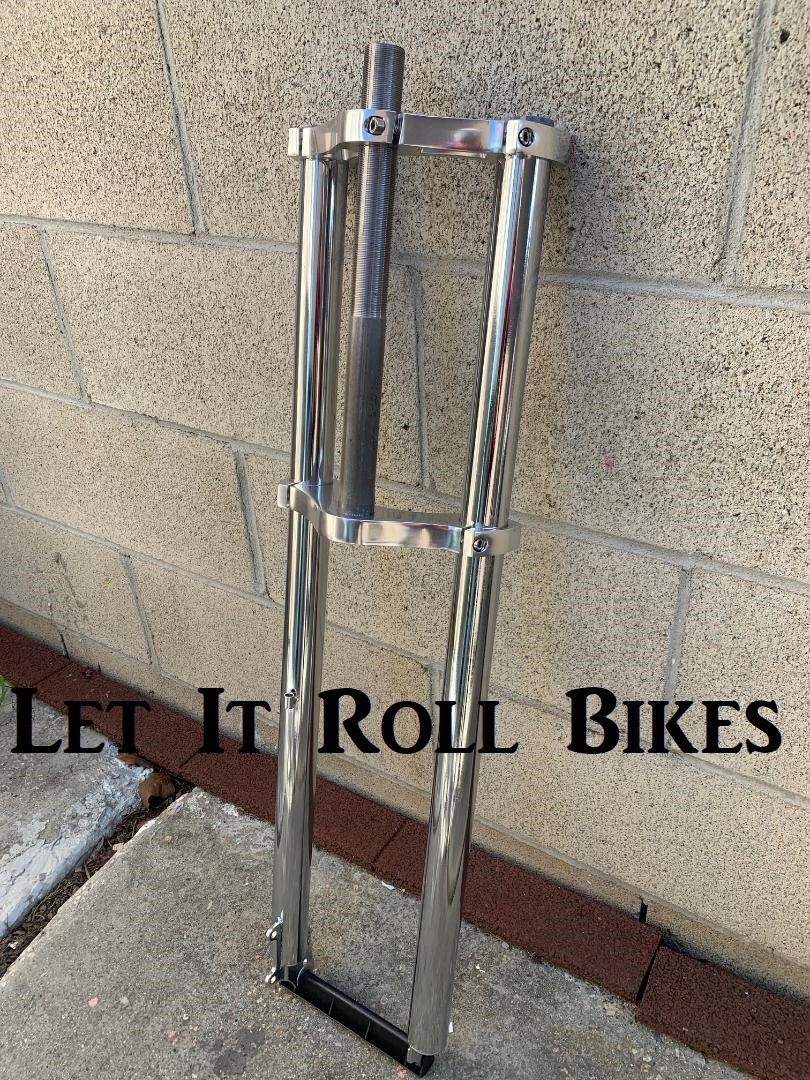30″ LONG FAT Bicycle Triple Fork 1-1/8″ THREADED For 26″ x 3.0-4.0 Wheel CHROME