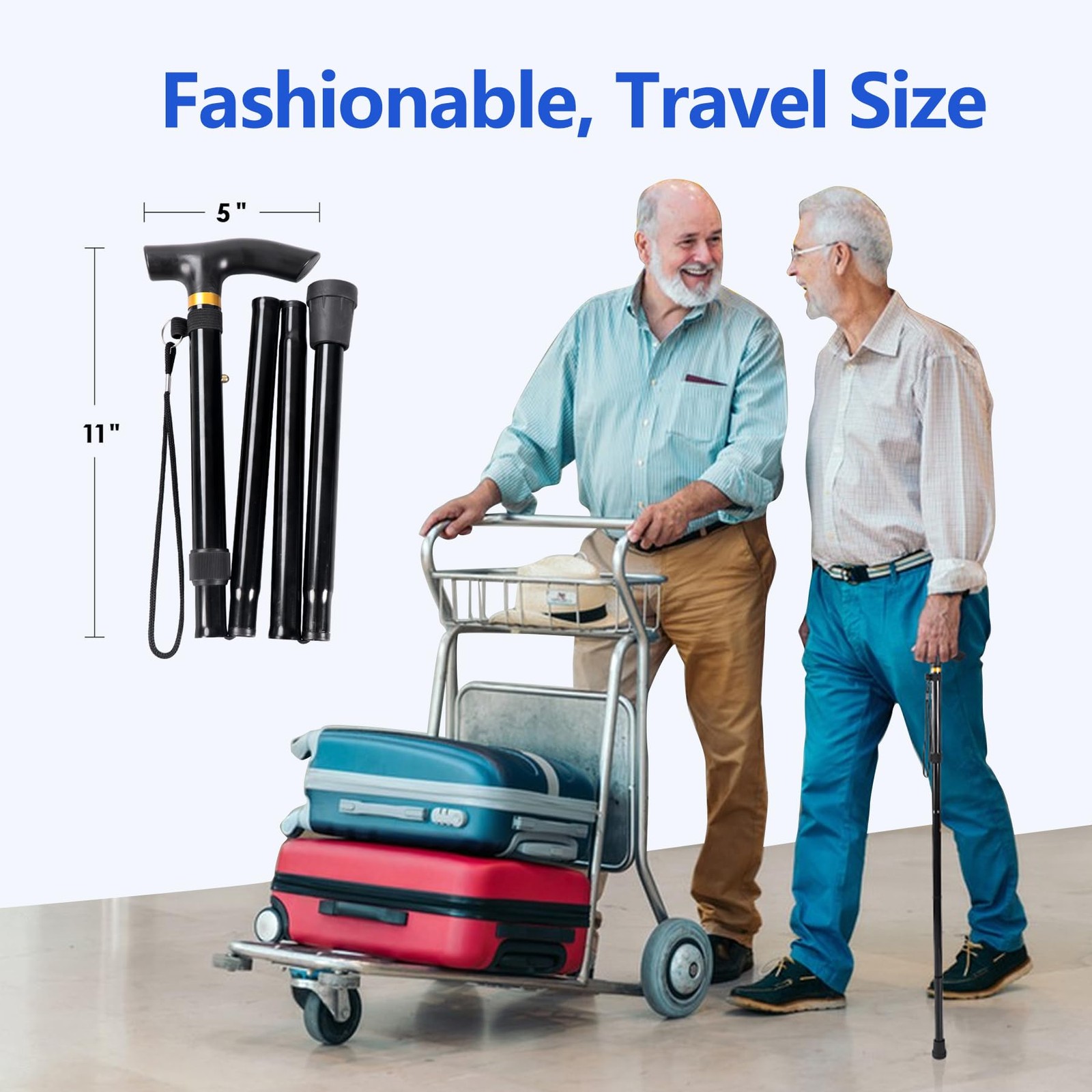 Walking Cane, Folding Cane for Man & Women, Portable Lightweight | 11″, Black
