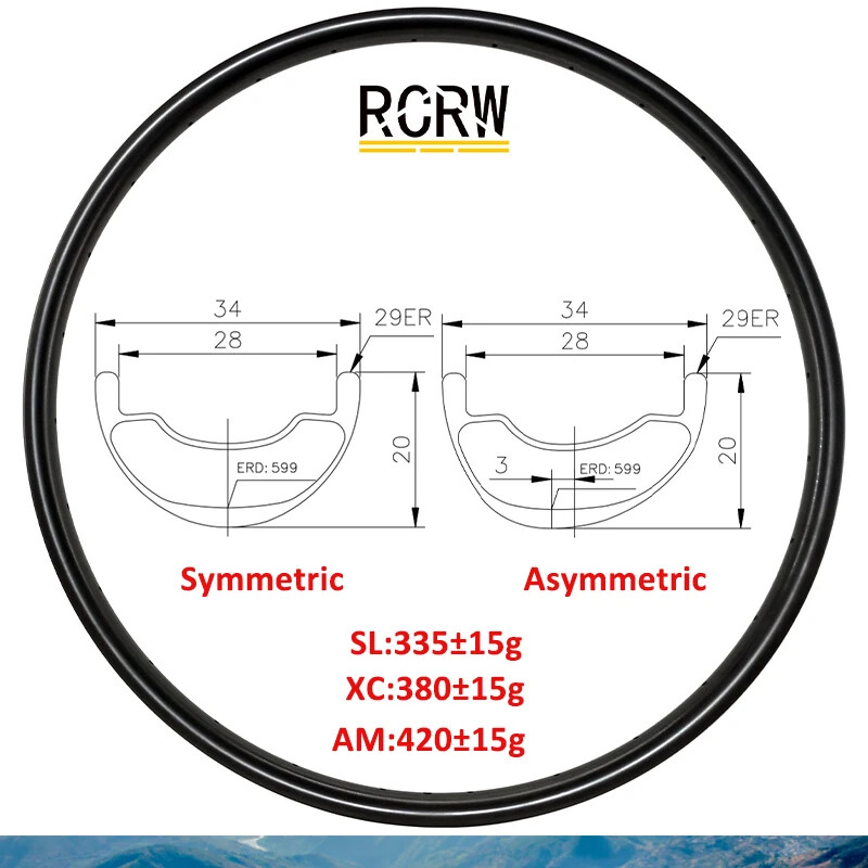 29er MTB Bicycle 34X20mm Carbon Rim 20mm Deep Tubeless 24 28 32 36Hole Wheel