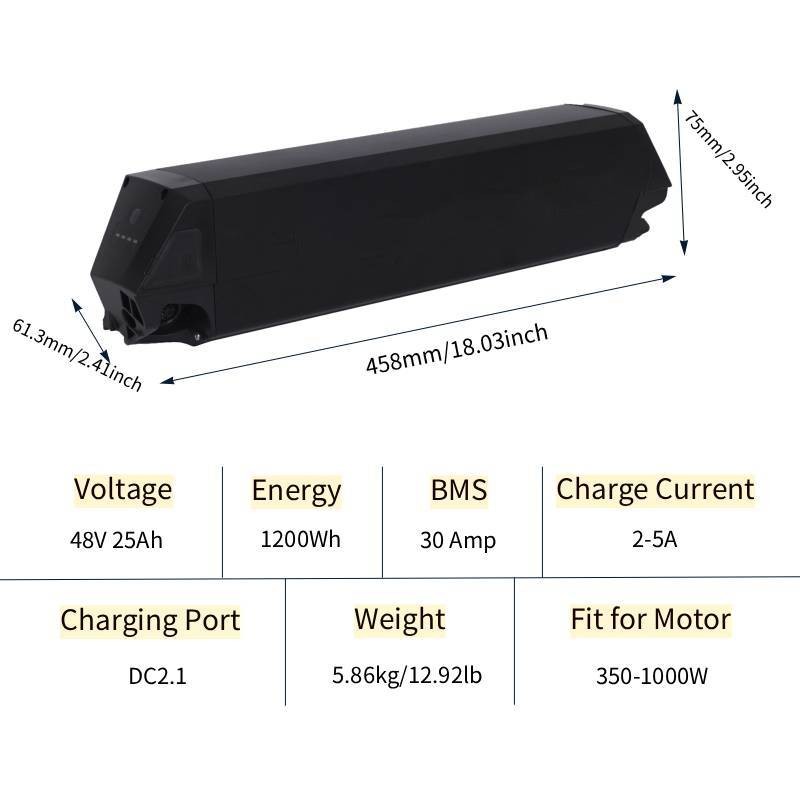 48v 25ah Electric Bike Replacement Battery Down Tube Lithium Battery For E-bike