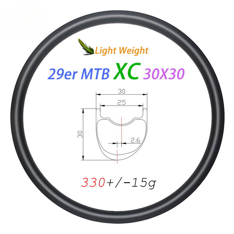 29er MTB XC Mountain Bike Carbon Rim Asymmetric Tubeless 30*30mm UD Matte Glossy