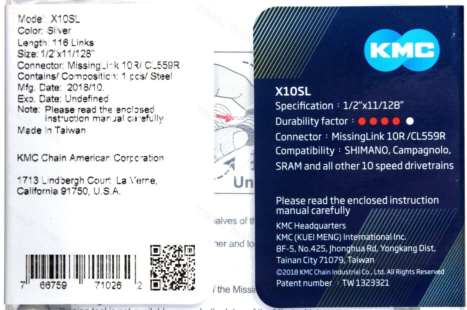 KMC X10SL Silver 10-Speed Super Light MTB/Road Bike Chain 116L fit Shimano SRAM
