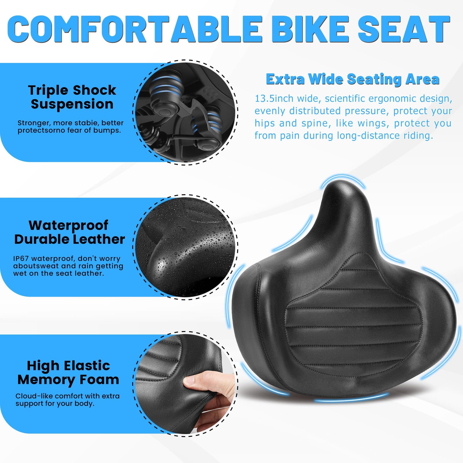 CDYWD Oversized Bike Seat for Men & Women Comfort, Extra Wide Bicycle Seat Cu…