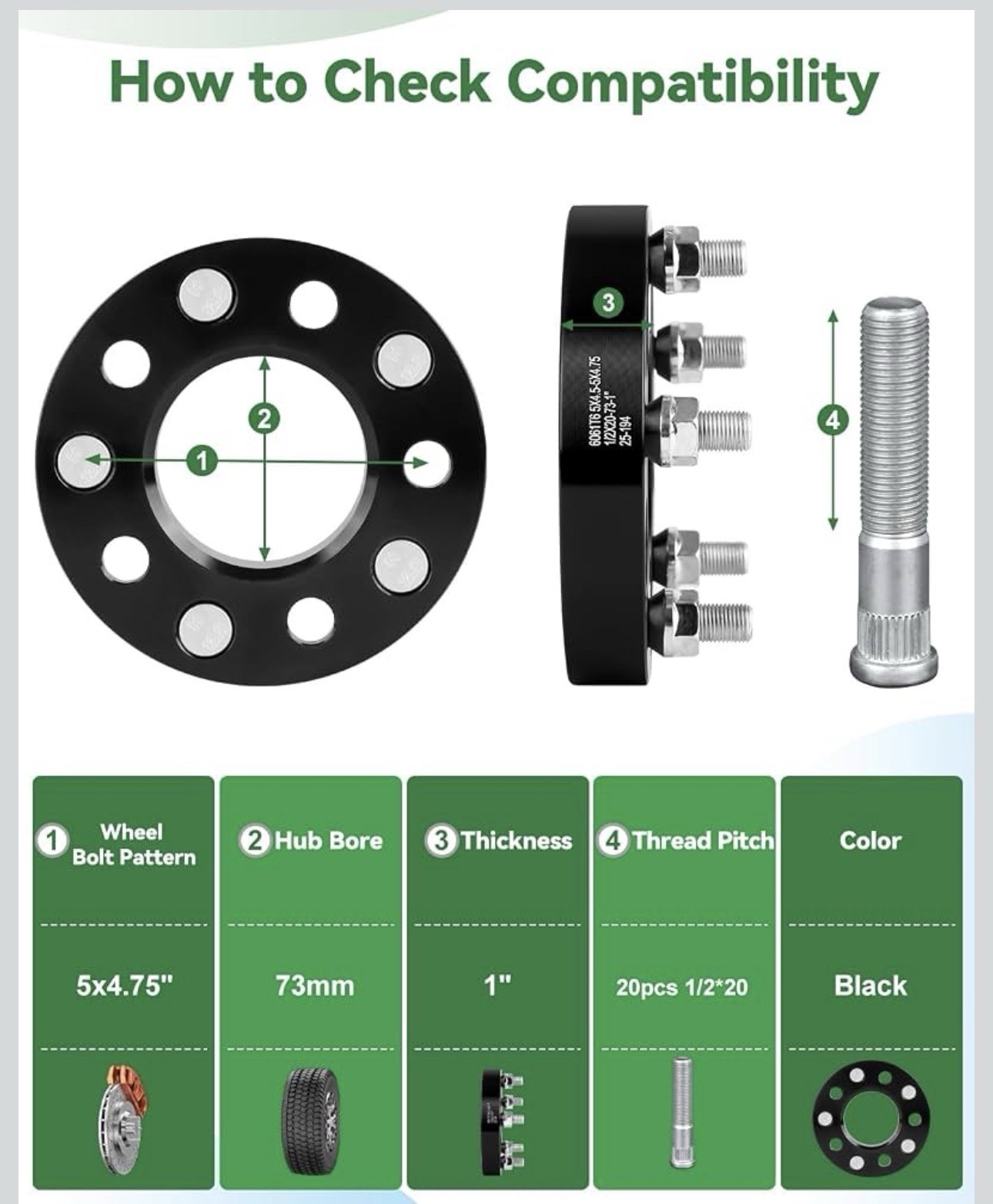 Wheel Adapters, 1inch 5×114.3mm to 5×120.65mm Wheel Adapter 5×4.5 to 5×4.75