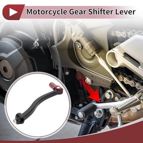 Folding Motorcycle Gear Shifter Black Lever Red Head with Silver Tone Ring