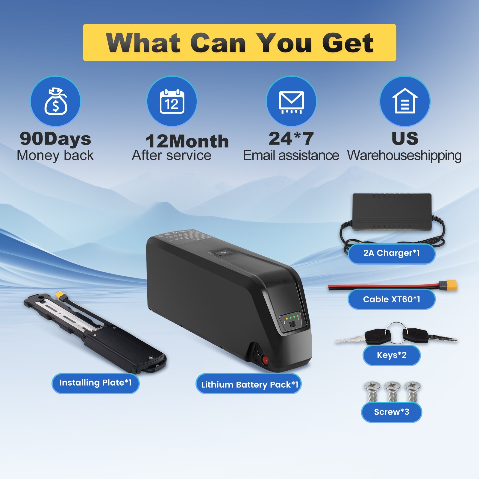 Ebike Battery 52V 20Ah 40A BMS with Black for 0-1500W Electric Bike