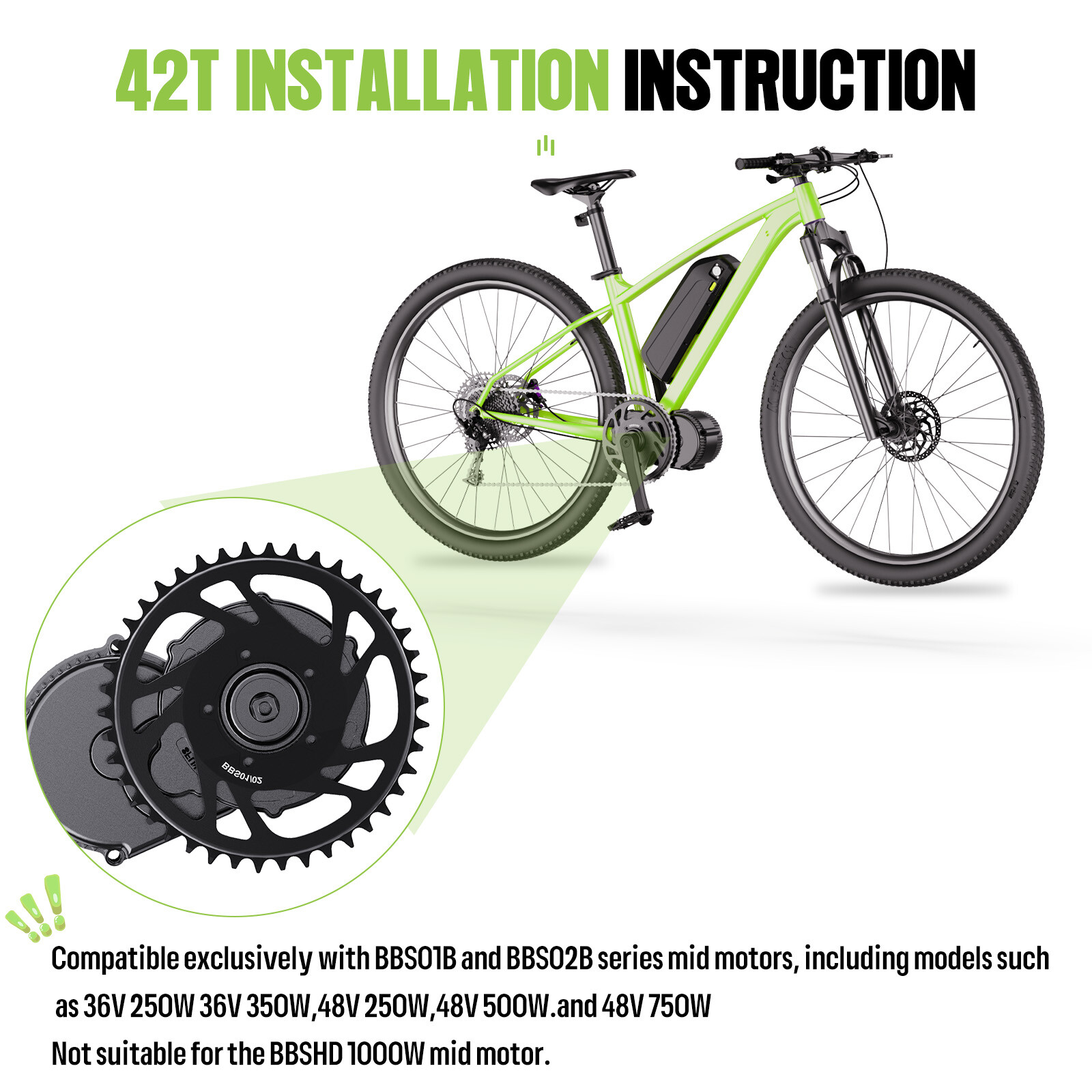 36T Sprocket for BAFANG BBS02B BBS01B 250W-750W Mid Drive Kit 42T Chainring