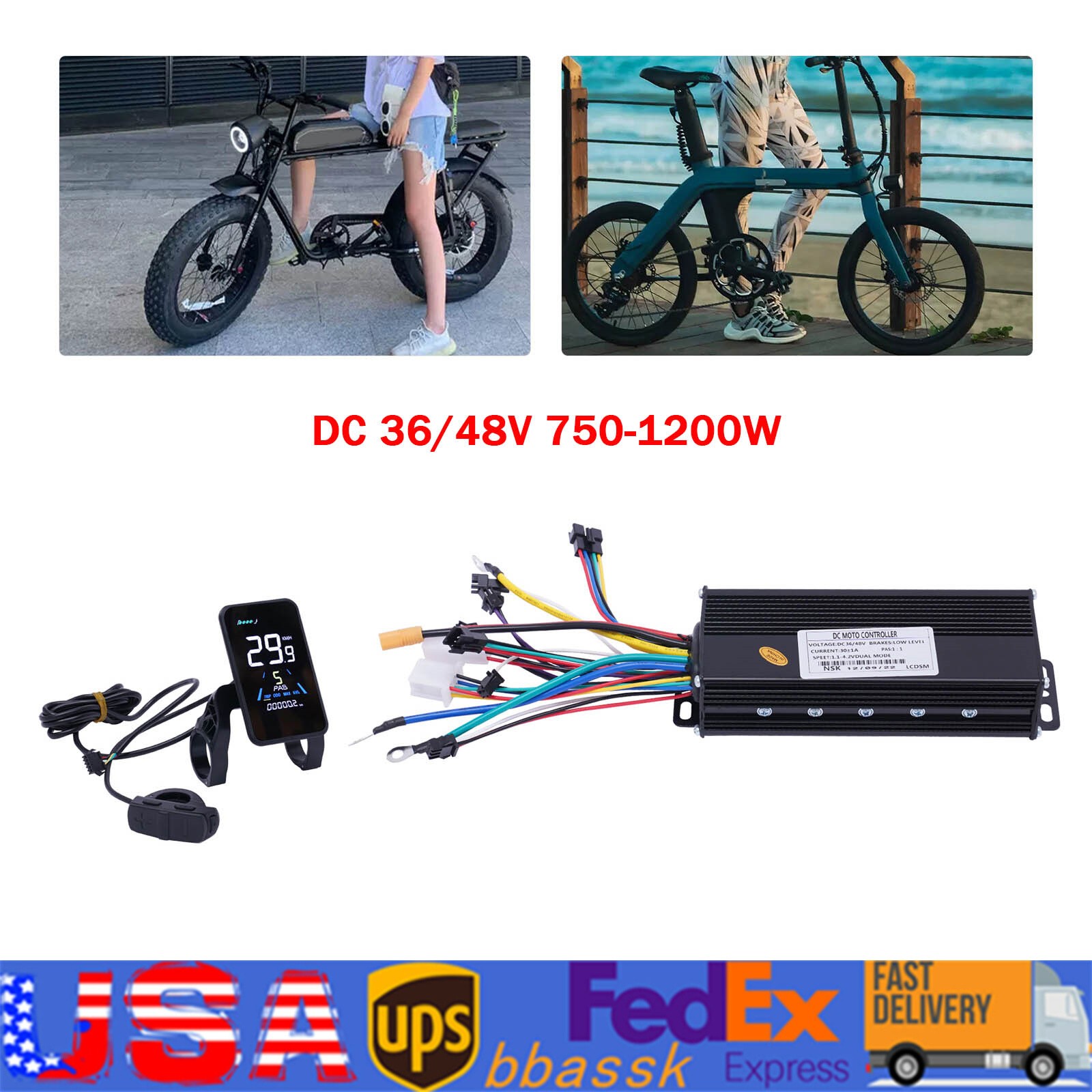 E-bike FOC sine wave Brushless controller DC 36V 48V with LCD Meter & Bracket US