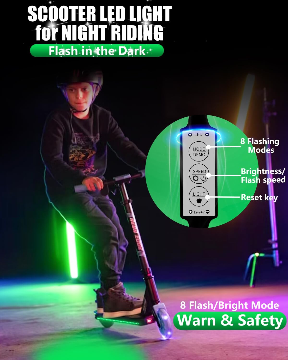 Led Lights for Scooter Night Riding, Electric Scooter LED Light Green Led Lig
