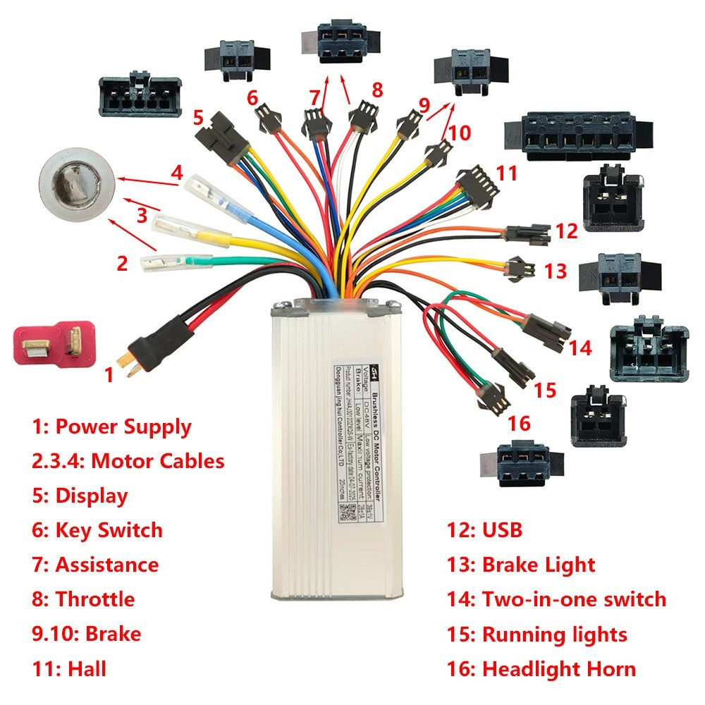 Brushless Motor Controller JH4AJ3012DZXQS-W 48V 28A Electric Bike Conversion Kit