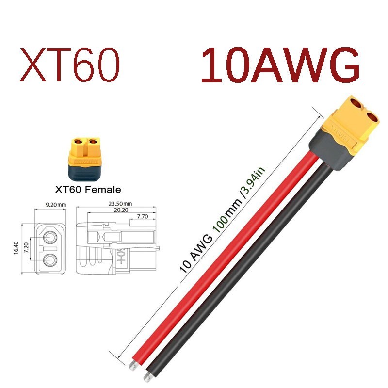 XT60 Female Connector Extension Cable 10AWG F o Ebike Lithium Battery