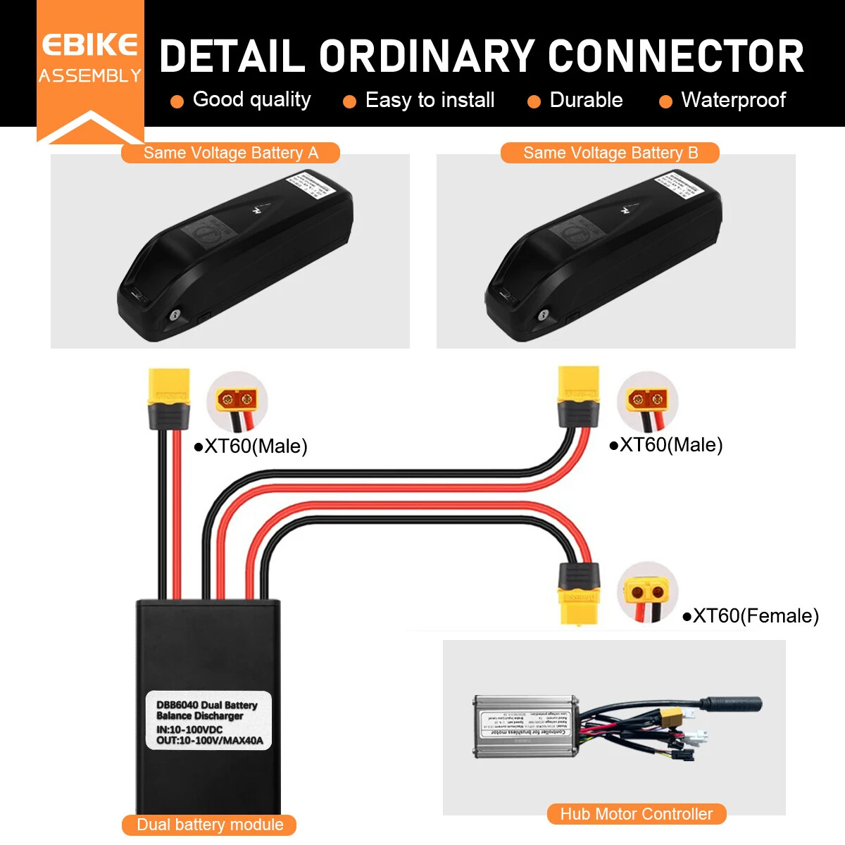 Electric Bike Double Battery Discharge Converter DC10-100V 20A 30A 40A Parts