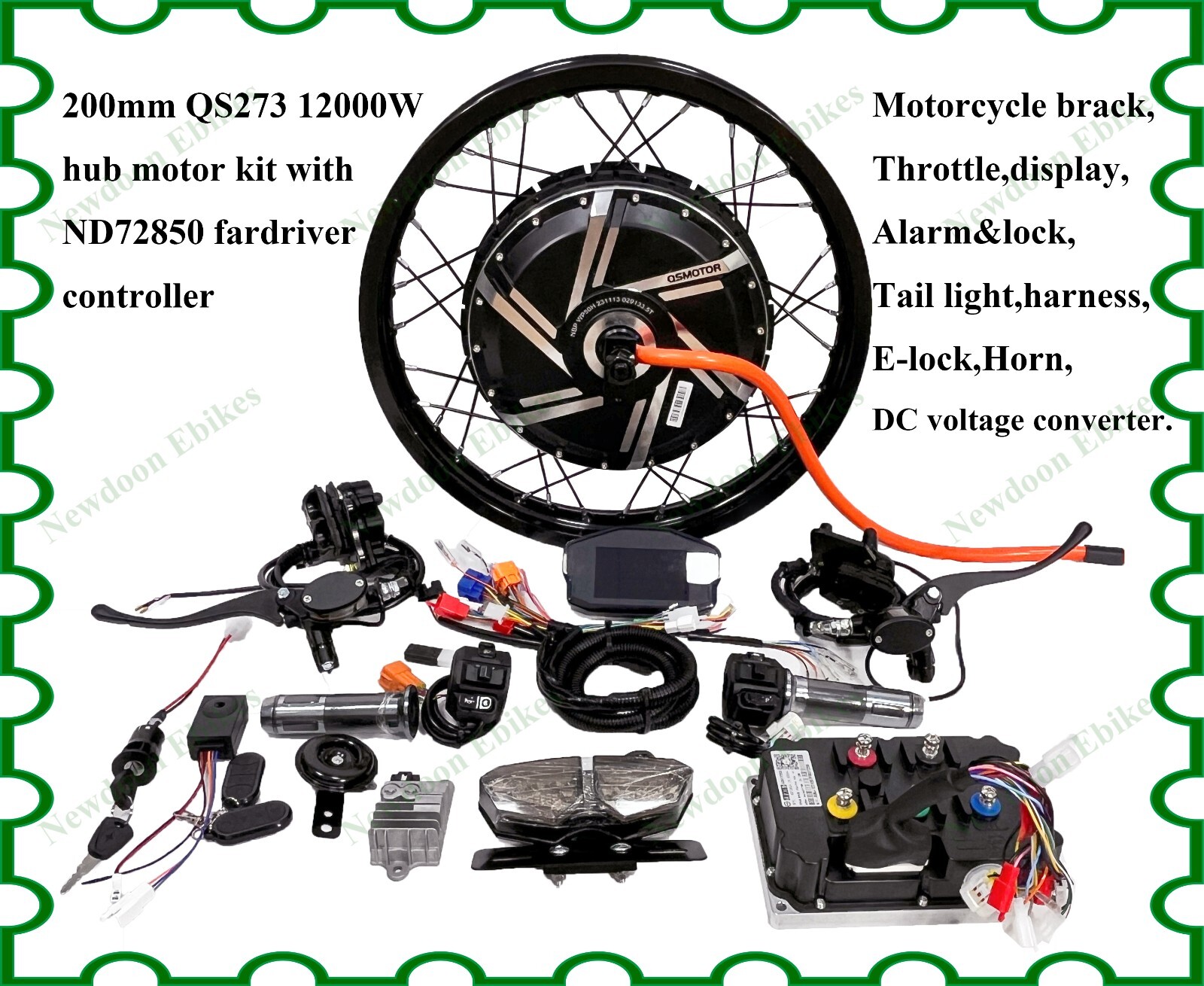 200mm QS273 12000W motor wheel with ND72850 Fardive controller motorcycle kit