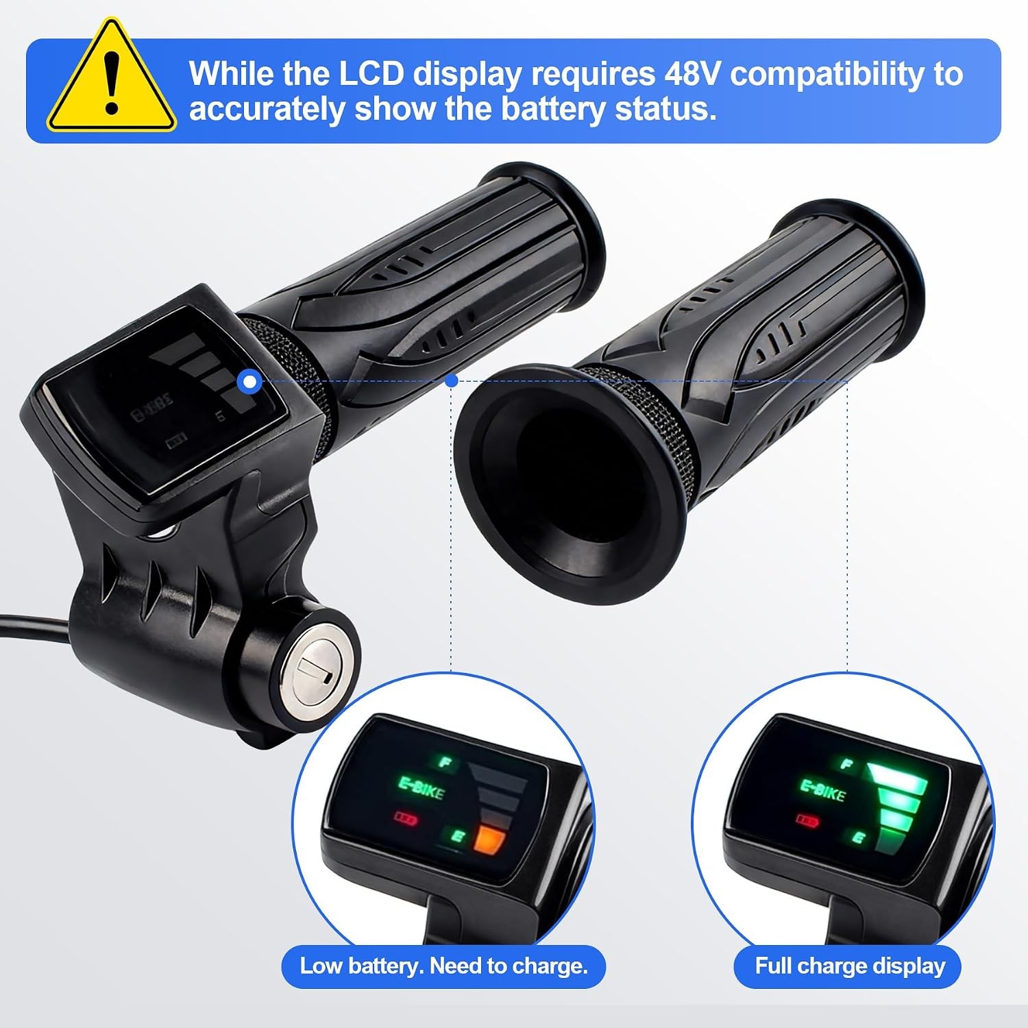 48V Ebike Full Twist Throttle,LCD Display and Key Lock, Universal Electric Bike