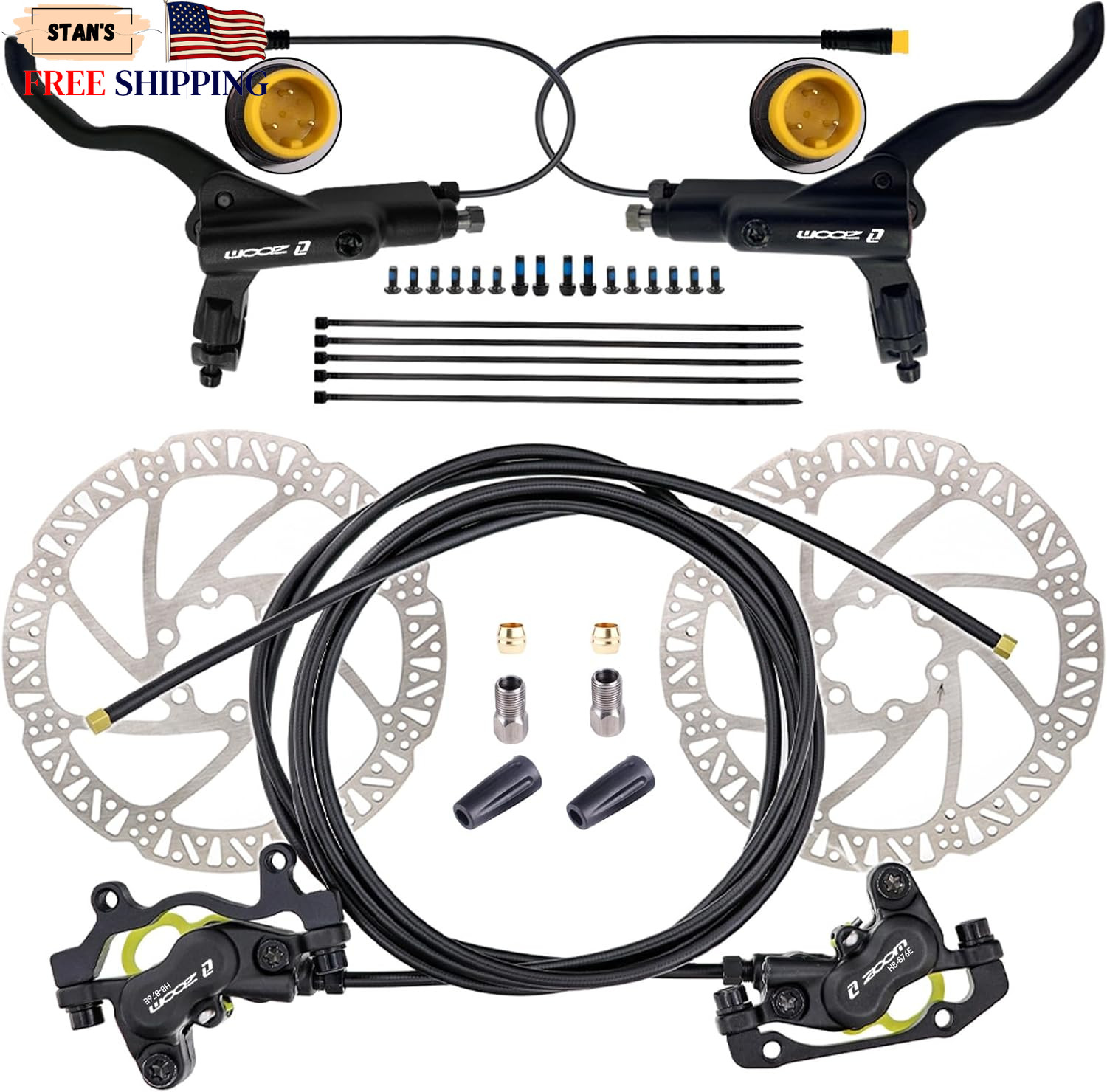 Zoom HB876E 2-PIN/3-PIN 4-Pistons E-Bike Electric Power-Off Hydraulic Brake Set