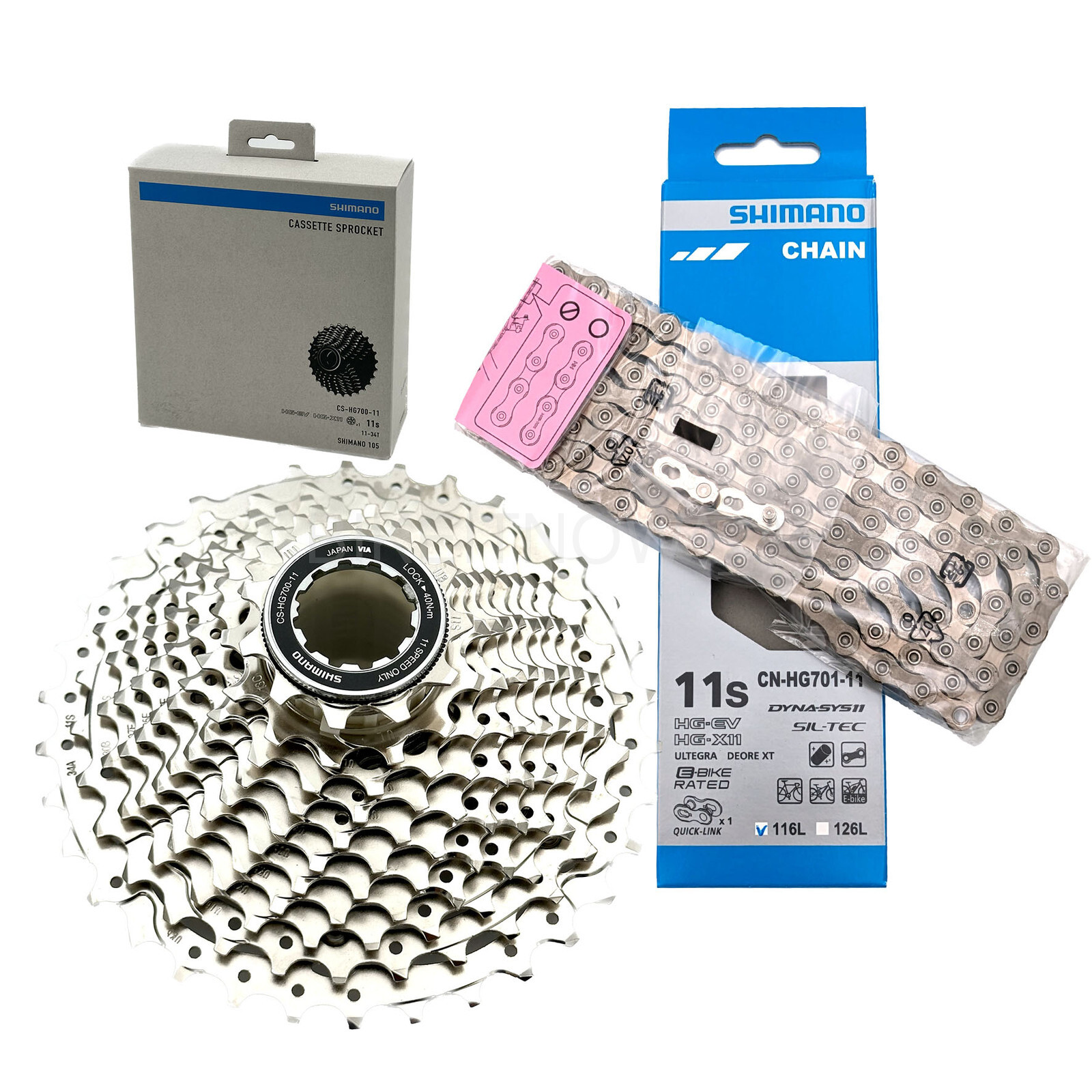 Shimano 105 CS-HG700-11 11-34T Cassette w/ Ultegra CN-HG701 Chain 116L