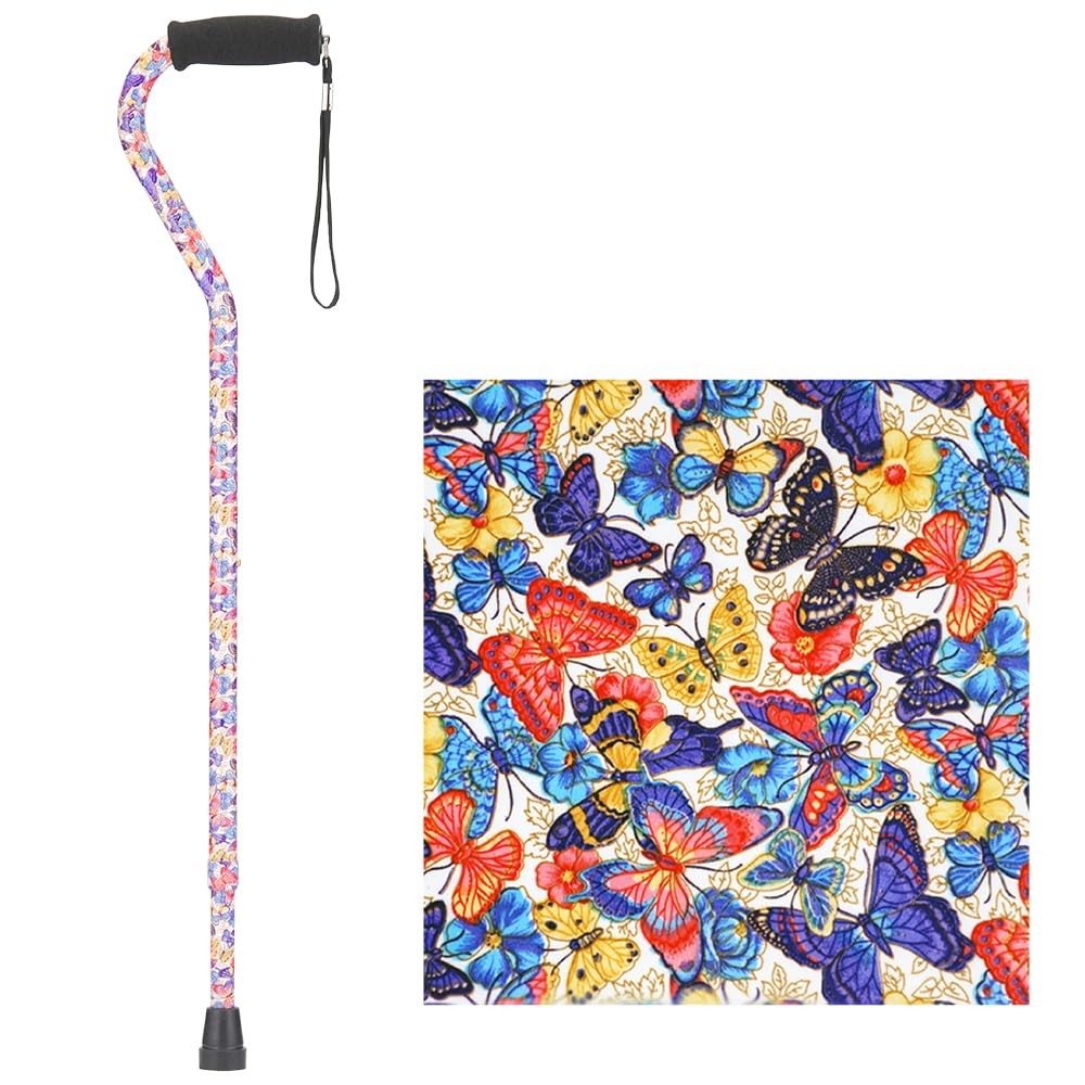 Nova Joy Designer Offset Walking Cane 1 Count (Pack of 1), Butterfly Garden