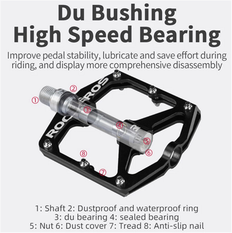 ROCKBROS Bicycle Pedals Sealed DU Bearing Aluminum Cycling Bike Pedals Non-slip