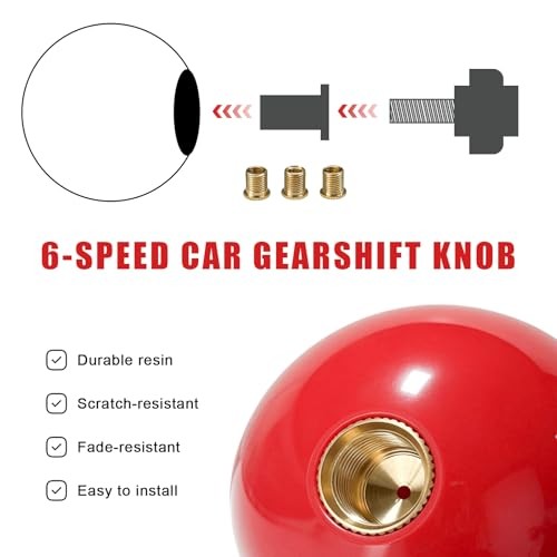 6 Speed Car Gear Shift Knob, Resin Ball Auto Shifter Grip Head with Red