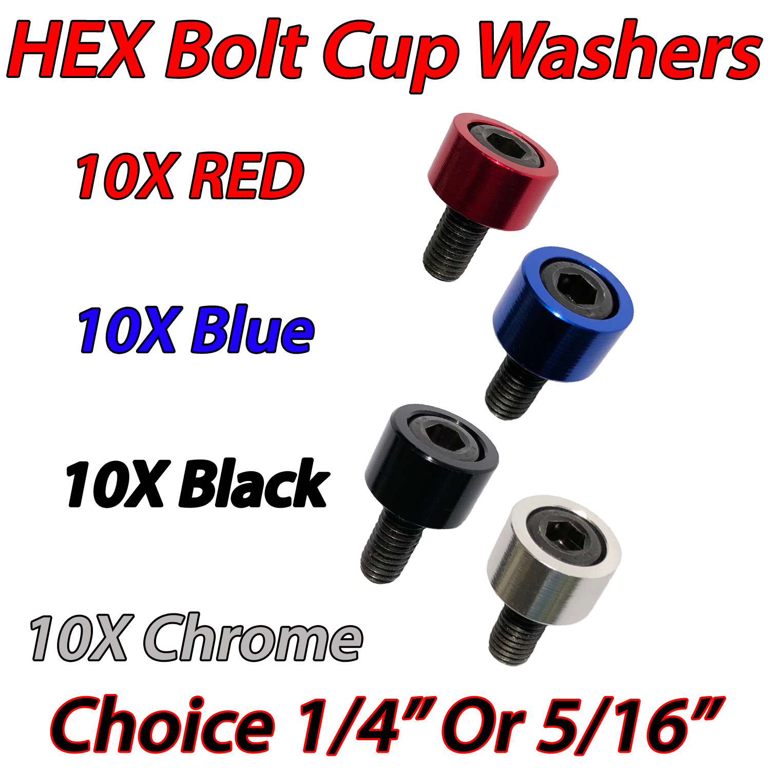 Allen Head Bolt Cup Washers Engine Dress UP Hex 10X Red Blue 1/4″ 5/16″ 3/8″