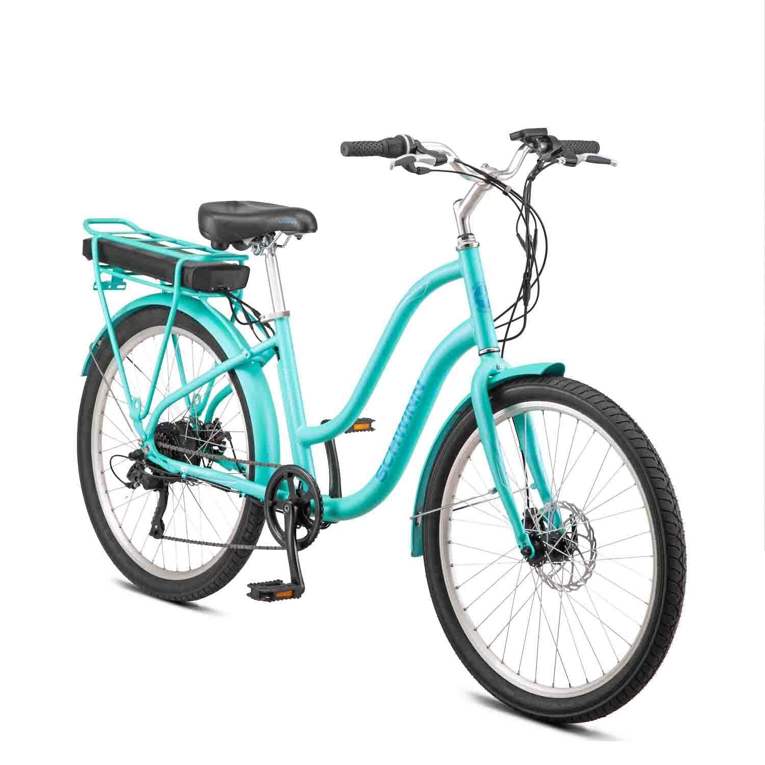 Schwinn 20MPH eBike, Up to 35-55 Miles 26-Inch Wheels, 6-Speed,Mint Green