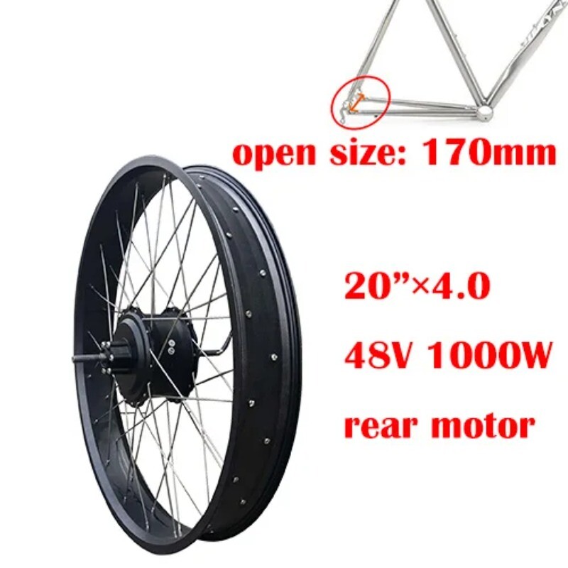1000W 48V 20 24 26er Snow Ebike Fat Tire Brushless Rear Hub Motor Conversion Kit