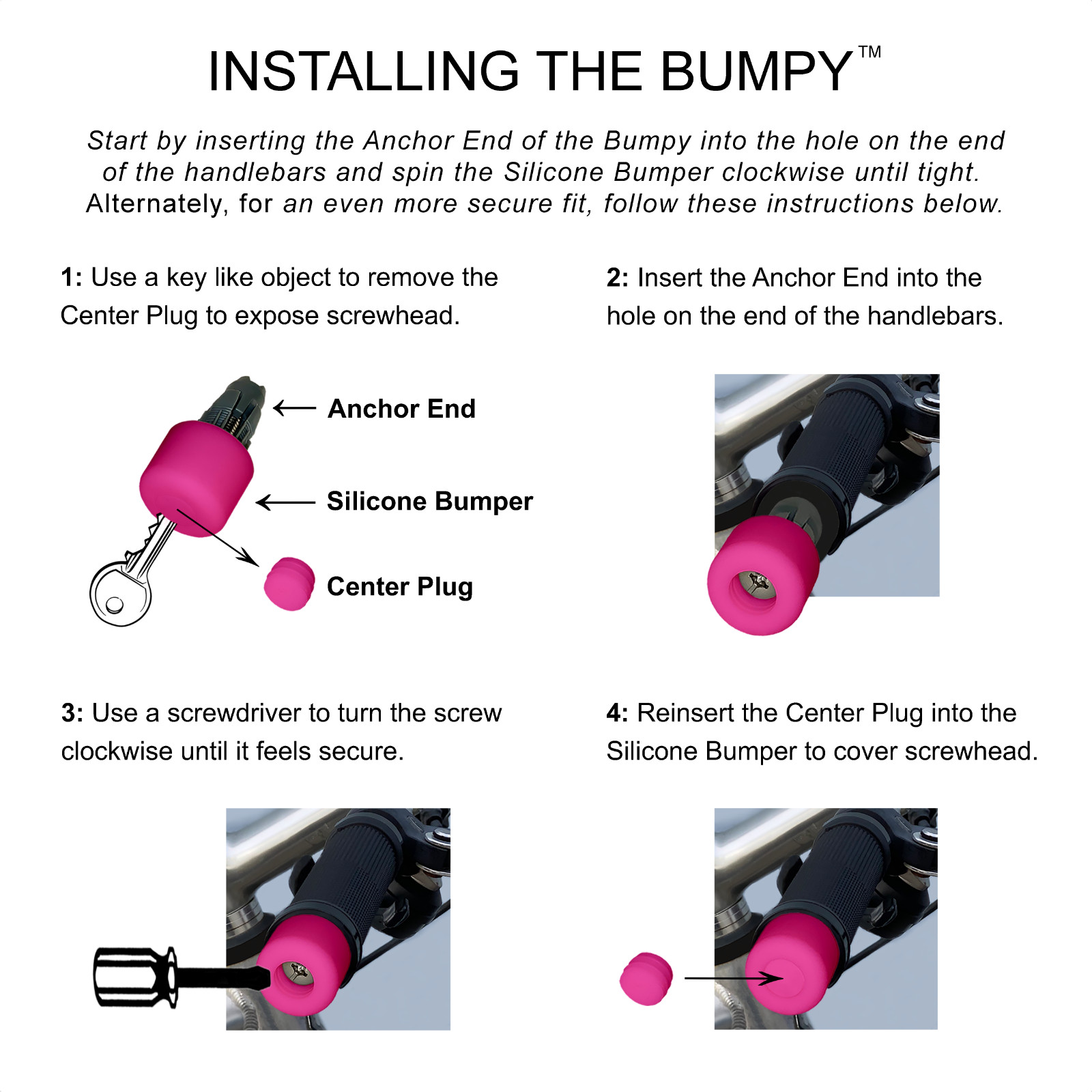 BUMPY END PLUG Bike Handlebar Soft Safe Secure Best Fit Grip Cap Pink Pair