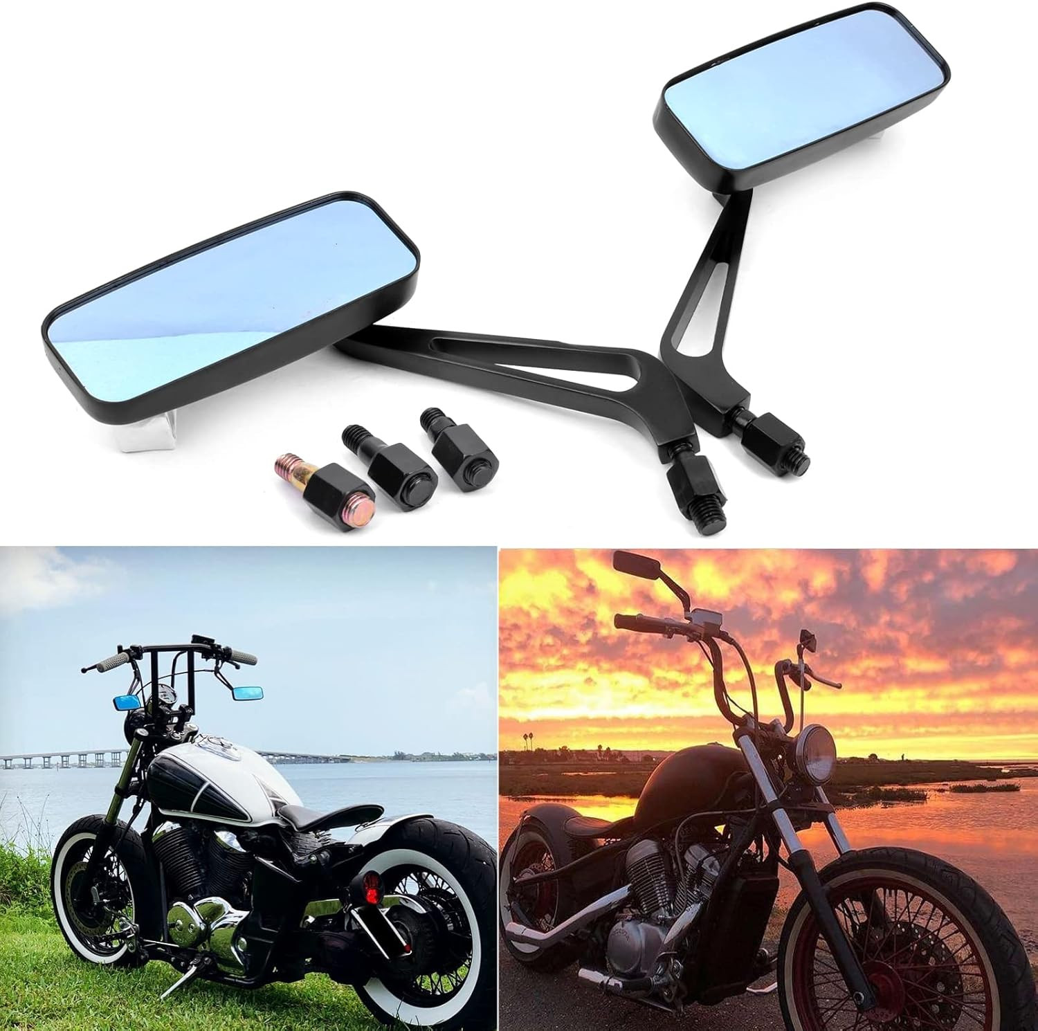 8Mm/10Mm Black Rectangle Motorcycle Rear View Side Mirrors Compatible with Honda