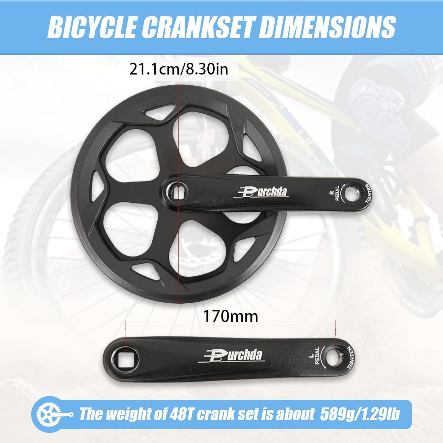 Bike Crankset for Ebike: 48T/52T Universal Bike Crankset Set Double Chain Cover