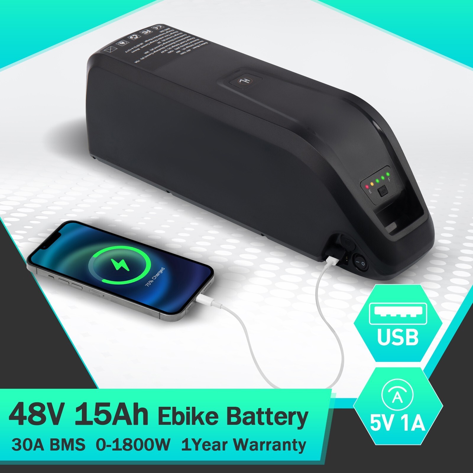 48V 15Ah Ebike Lithium Li-ion Battery 40A BMS Rechargeable For 200W-1920W Motor