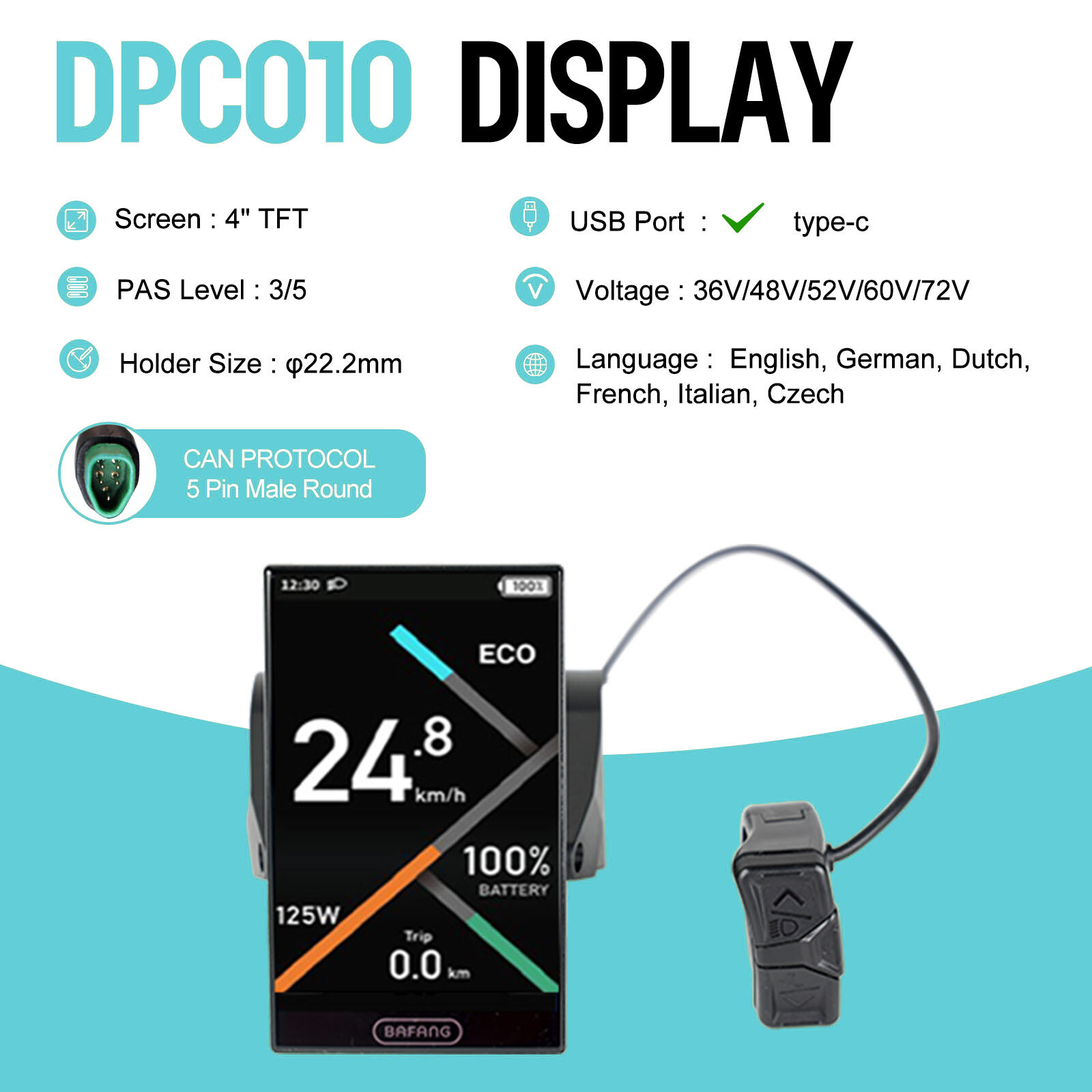 Bafang E-bike Display EKD01 DPC080 VD03 For BBS01/BB02/BBSHD Motor CAN Protocol