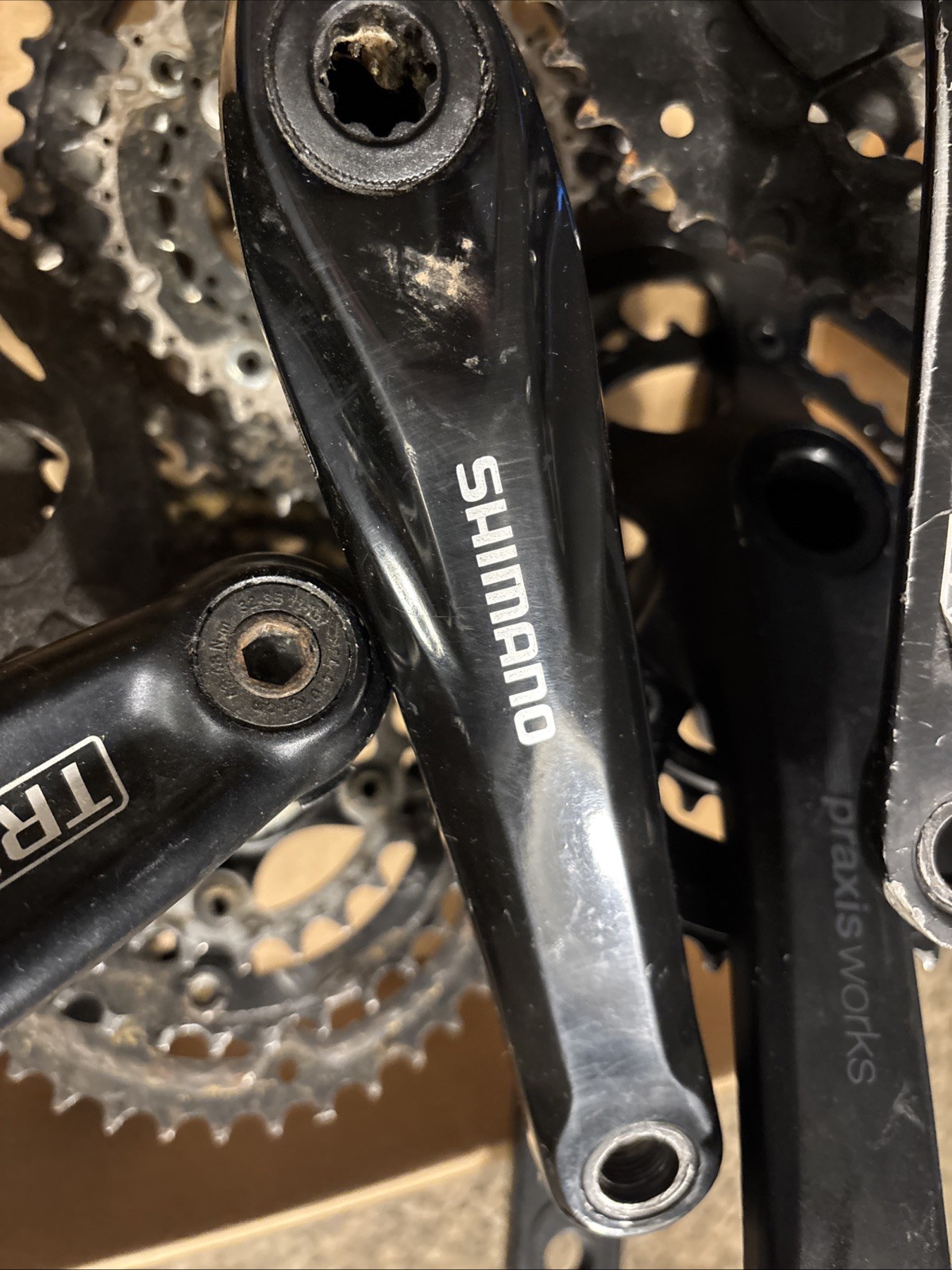 Lot of 7 Bike Cranks Shimano Praxis Etc. Some With Sprockets. Grip And Rip !!!!