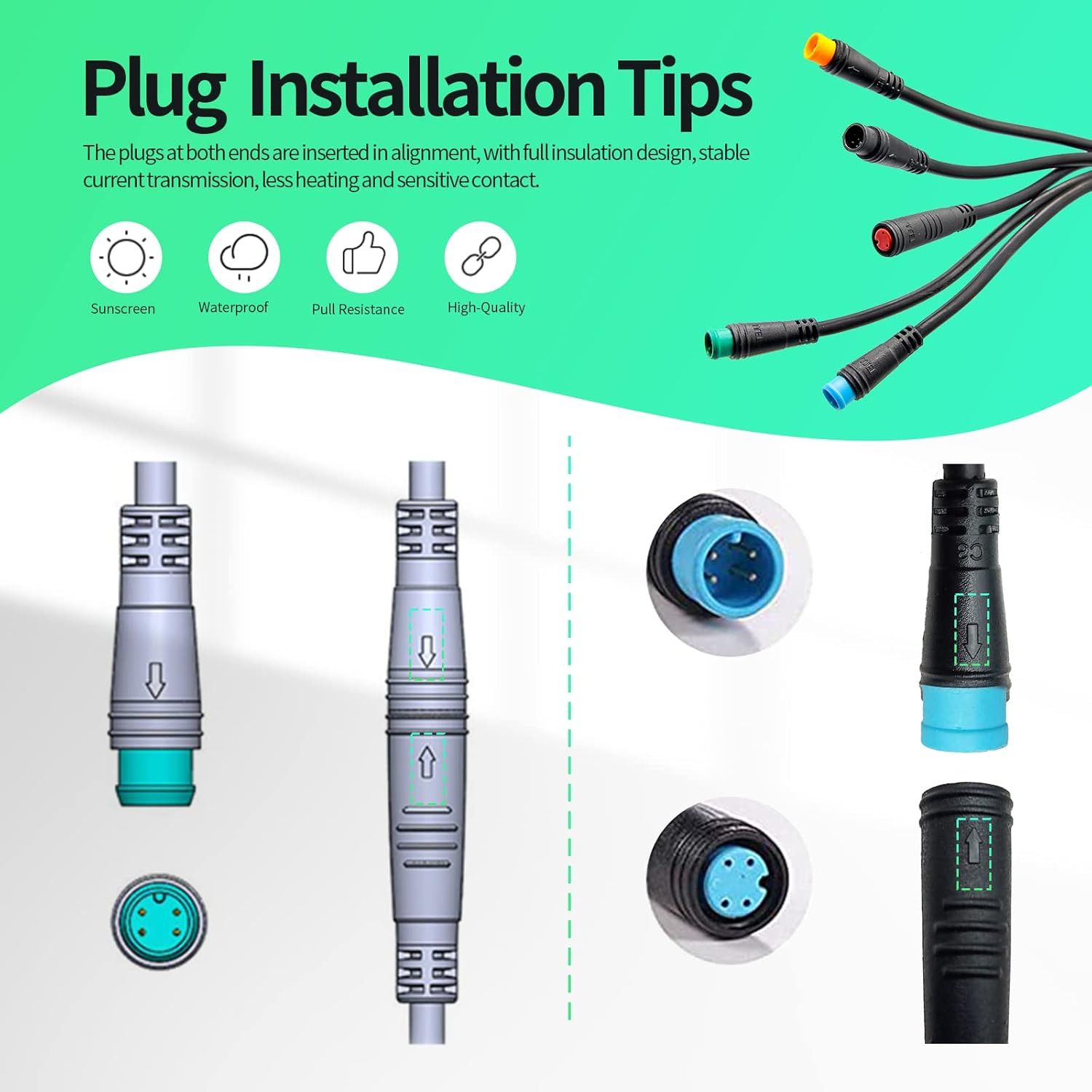 Ebike Extension Cable 2/3/4/5/6 Pin Waterproof Plug Female to Male for Electric