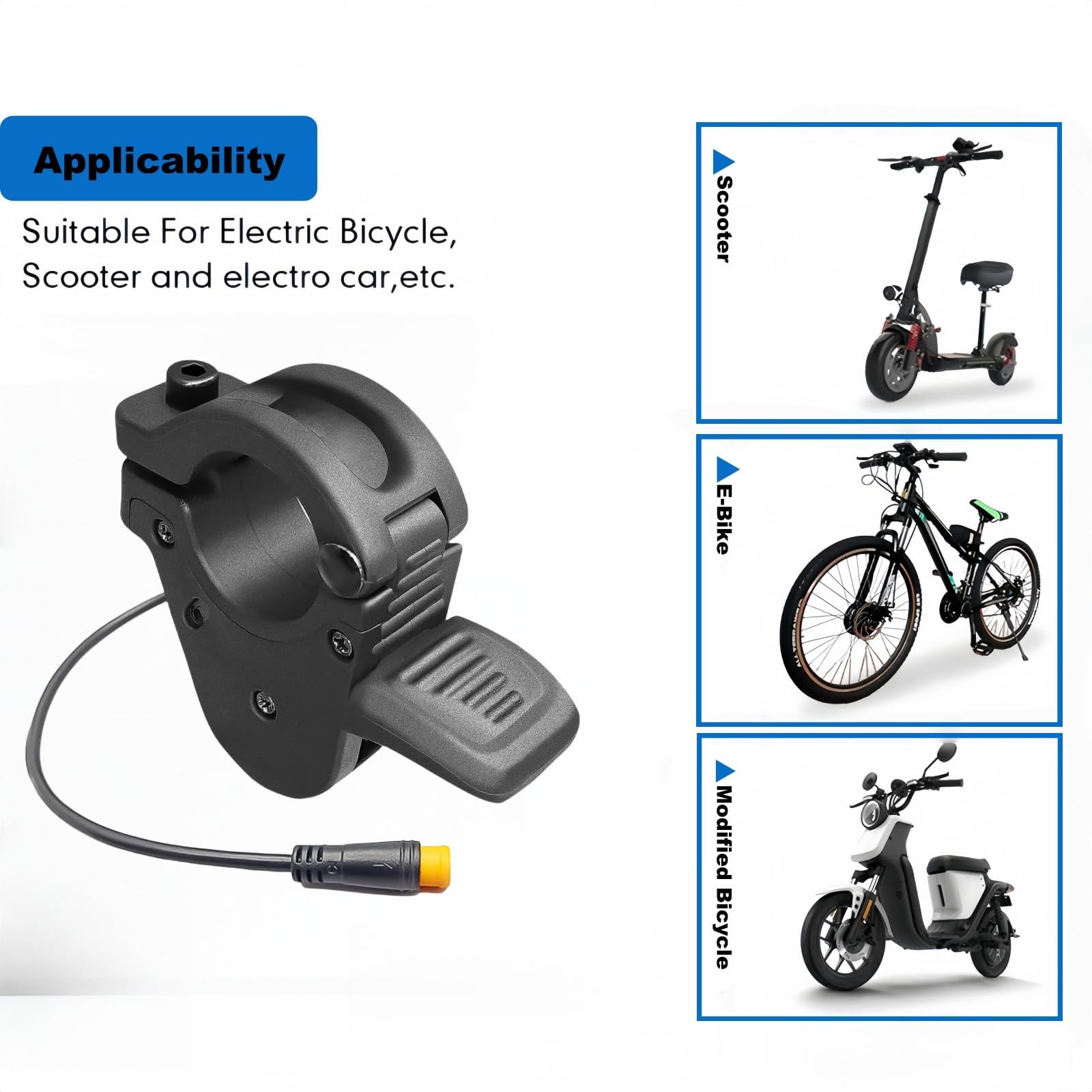 Swrxearn Ebike Thumb Throttle12V/24V/36V/48V/52V/60V/72V 3-Pin M8 Waterproof