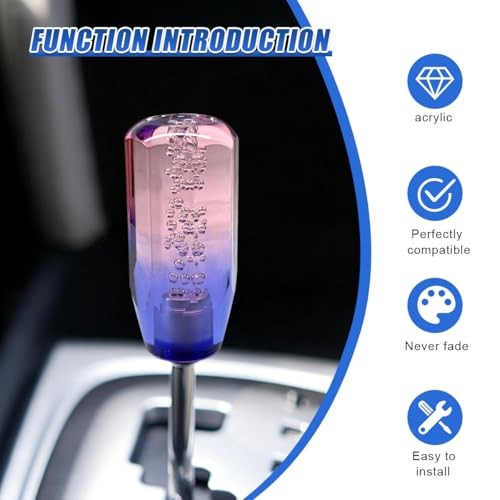 Craedli Car Gear Shift Knob, Acrylic Automotive Gear Shift Stick Pink&Purple