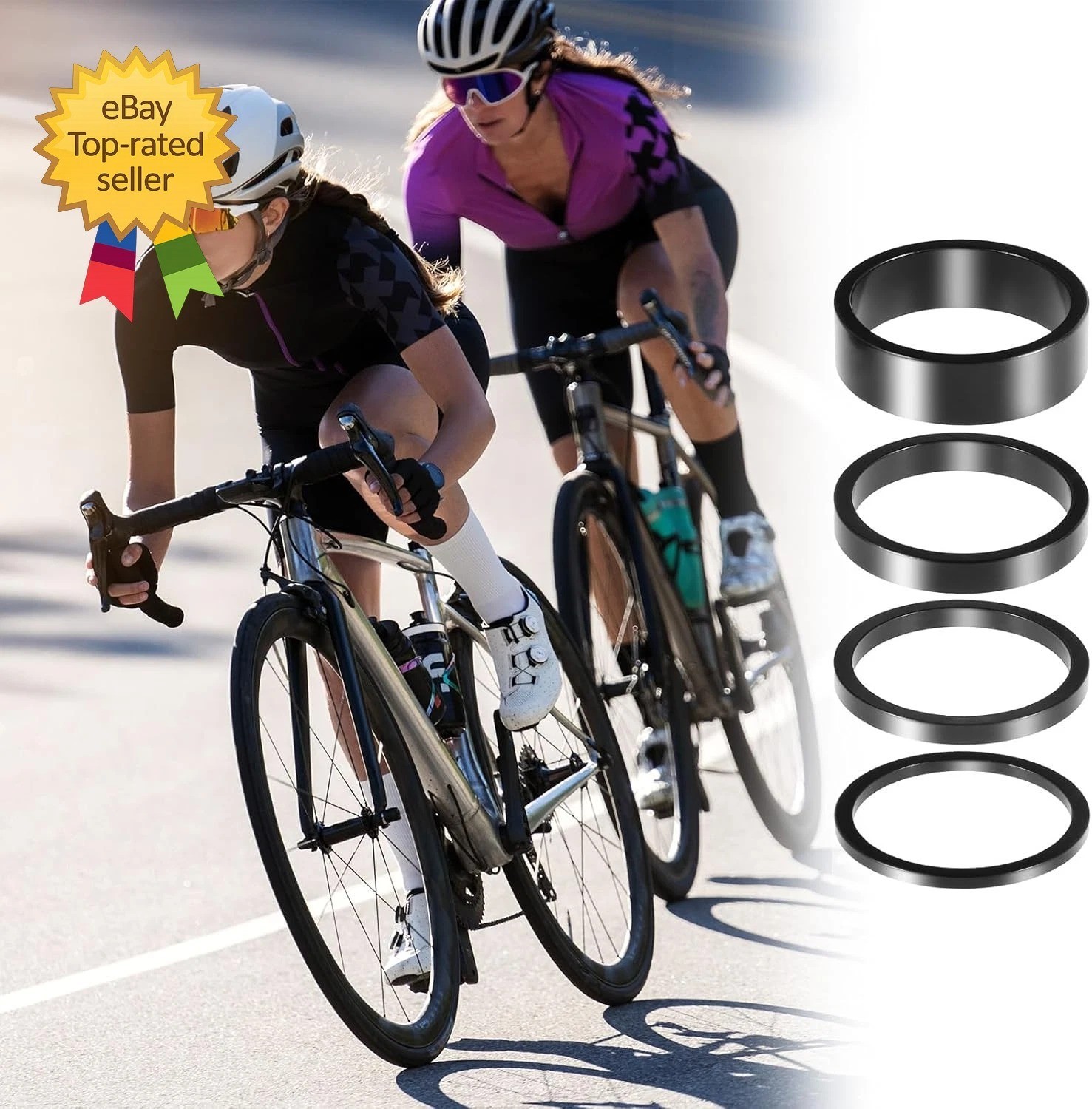 8PCS Bike Headset Spacer Set 1-1/8″ Aluminum Alloy Stem Spacers 2/3/5/10mm Black
