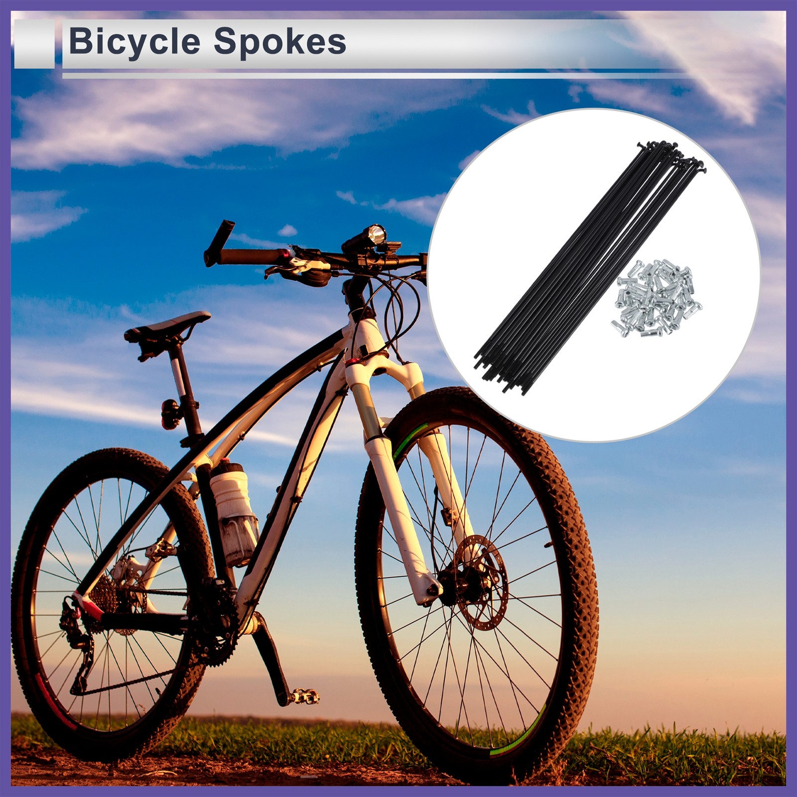 1 Set 13G 209mm L Bicycle Spokes Nipple 45 Steel Black Universal